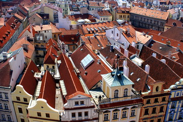 Fototapeta na wymiar Red roofs of the traditional houses, in Prague