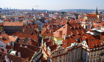 Red roofs of the traditional houses, in Prague