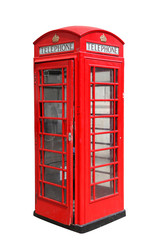 Classic British red phone booth in London, isolated on white