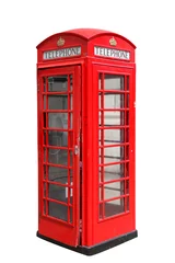 Papier Peint photo Europe centrale Cabine téléphonique rouge britannique classique à Londres, isolée sur blanc