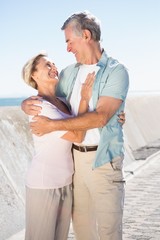 Fototapeta premium Happy senior couple embracing on the pier