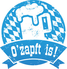 Button Ozapft is blau mit Rauten zerkratzt