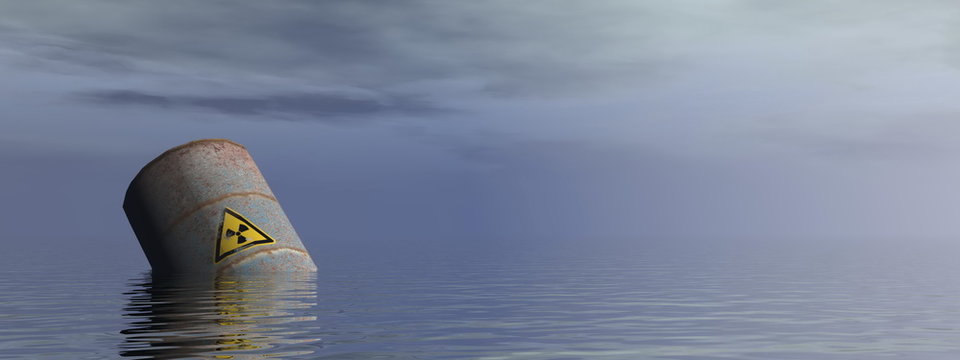 Radioactive barrel in the ocean - 3D render