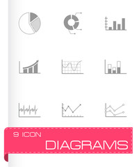 Vector black diagrams icons set
