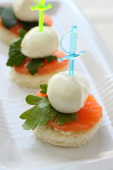 Canape with trout and mozzarella