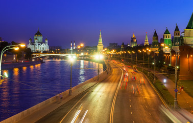 Fototapeta na wymiar Night view of Kremlin and Moscow River in Moscow, Russia