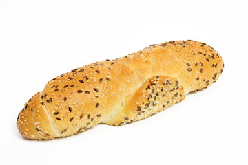 Bread roll with sesame seeds isolated on white background