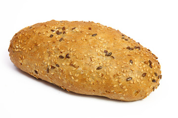 Bread roll  with sesame seeds isolated on white background