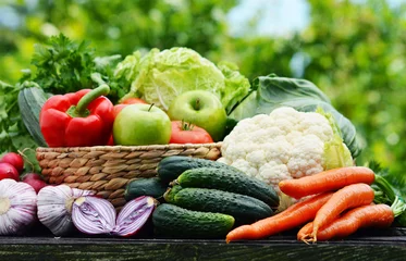 Crédence de cuisine en verre imprimé Légumes Variety of fresh organic vegetables in the garden