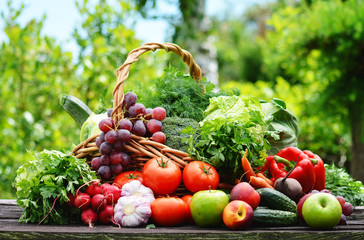 Variety of fresh organic vegetables in the garden © monticellllo