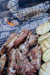 Barbecue with meat and vegetables