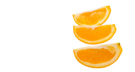 Slice of orange fruits over white background