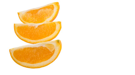 Slice of orange fruits over white background