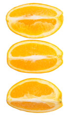 Slice of orange fruits over white background