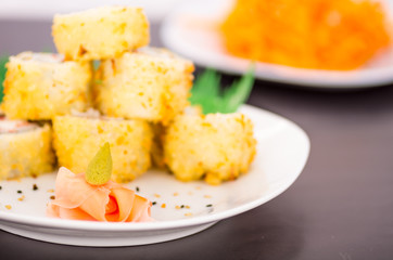 Closeup shots of delicious sushi rolls