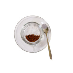 Coffee and sugar  in Glass cup on a white background.
