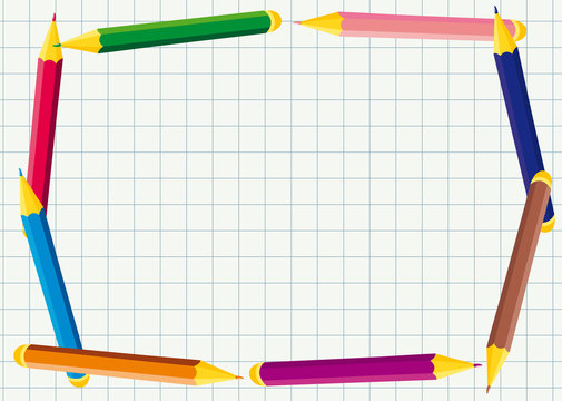 horizontal frame of colored pencils on notebook sheet