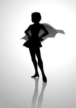 Silhouette of a female figure with superhero suit
