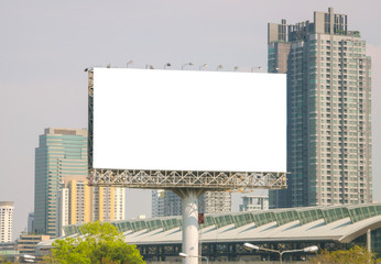 large blank billboard with city view background