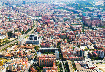 Fototapeta na wymiar Aerial view of Sants-Montjuic residential district. Barcelona