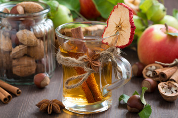 apple cider with spices in glass mug