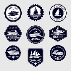 Sailboats travel labels icons set