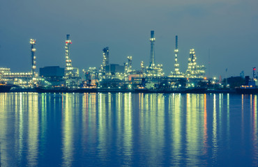 Oil refinery factory at twilight Bangkok Thailand.