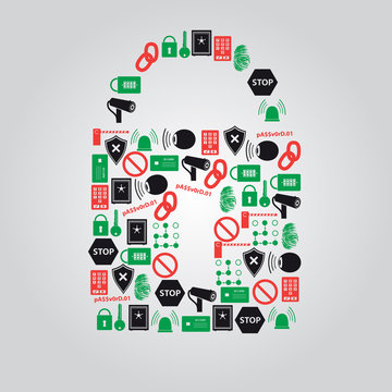 security icons in padlock shape eps10