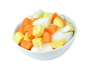 Diced potatoes, onions and carrots.