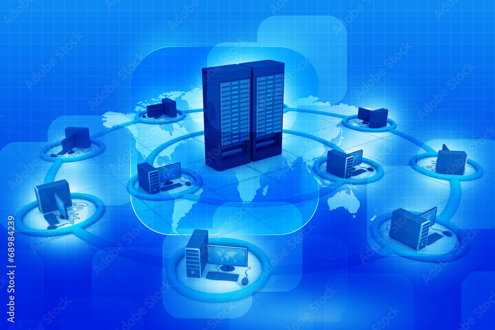 Poster computer network and internet communication on blue background .