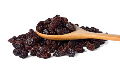 Dried raisins on a white background