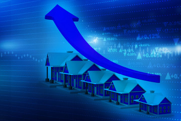 Growth in real estate shown on graph, blue background