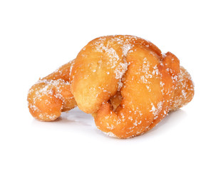 Mini sugar coated doughnuts isolated on white