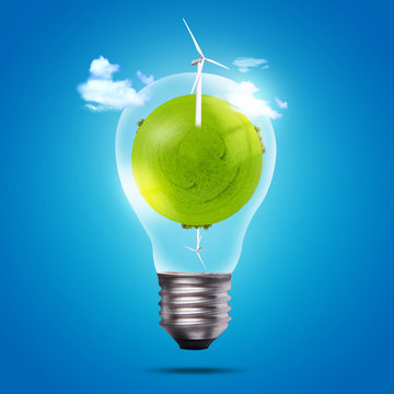 Eco bulb of windmill and green globe