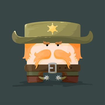 Wild West.  Cartoon Sheriff With Mustaches And Hat