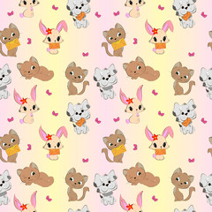 Obraz na płótnie Canvas Cute animals seamless pattern. With cats, dogs and bunnies.