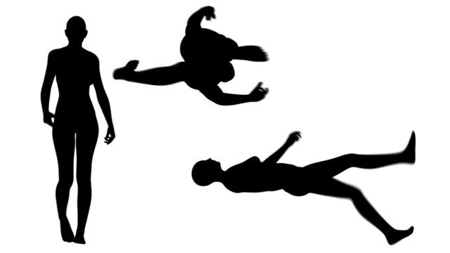 Silhouette of a woman walking - different views.