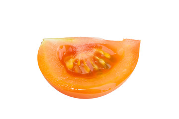 Fototapeta na wymiar Slice yellow tomatoes isolated on white background