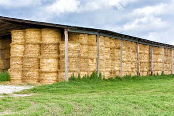 hay bale stacked in barn