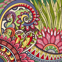 Vector Colored Floral Background. Hand Drawn Texture with Flower