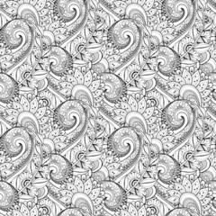 Seamless Monochrome Floral Pattern (Vector). Hand Drawn Texture 