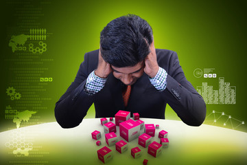 Business man with dot com domain in cubes