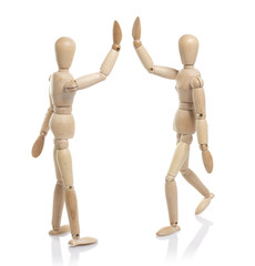 two wooden dummy greet