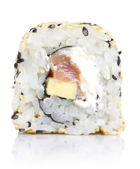 Sushi roll with sesame and isolated on white
