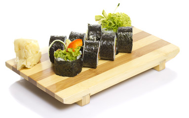 Vegetarian sushi roll isolated on white background