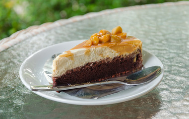 chocolate almond cake on table