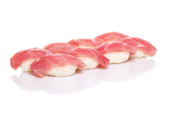 Tuna sushi nigiri isolated on white background