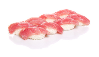 Tuna sushi nigiri isolated on white background