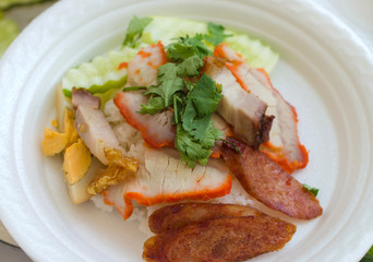 fried pork and Crispy Pork over the steam rice
