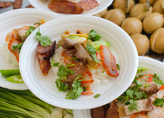 fried pork and Crispy Pork over the steam rice